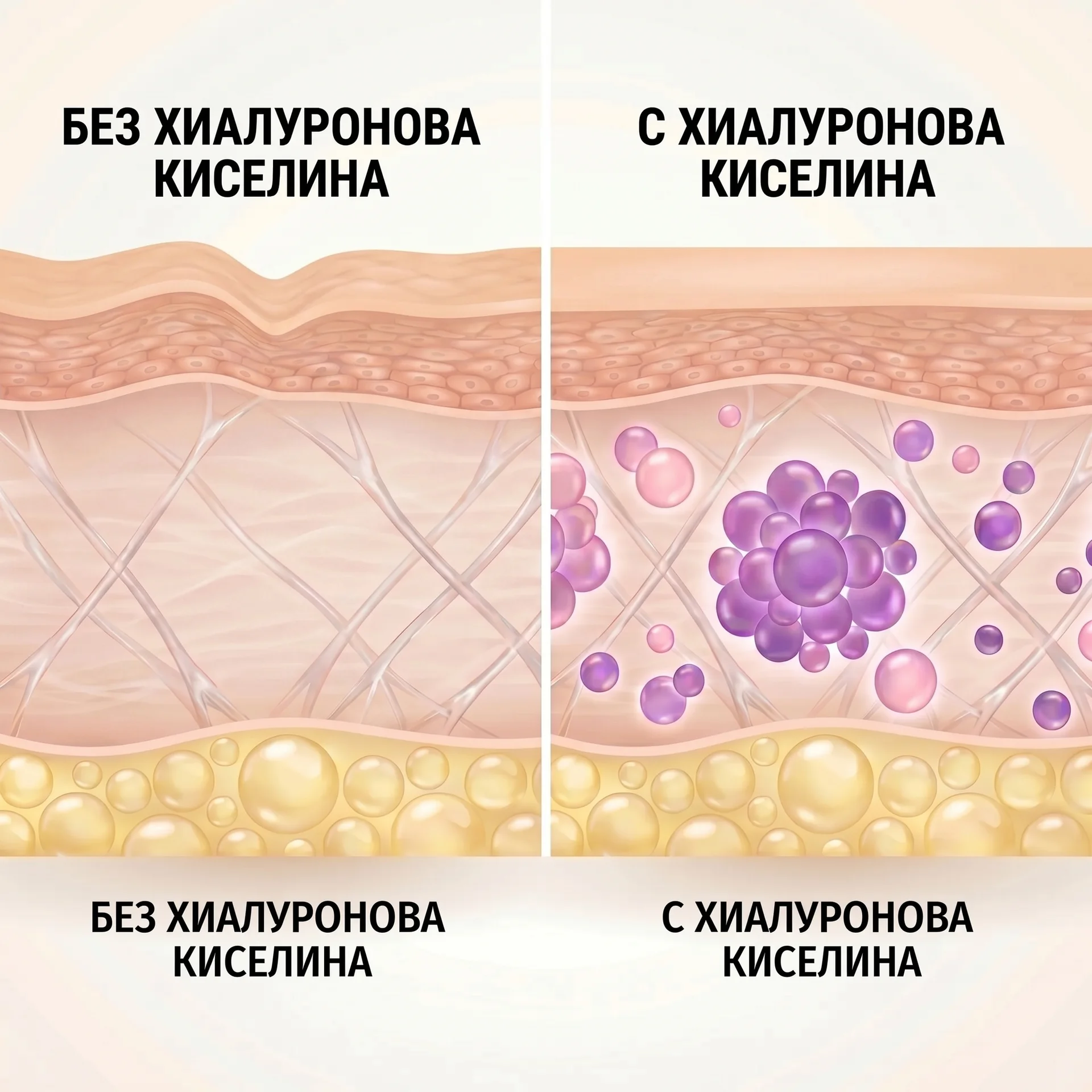 Слоеве на кожата без хиалуронова киселина и с хиалуронова киселина